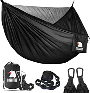 picture of black hammock with mosquito net