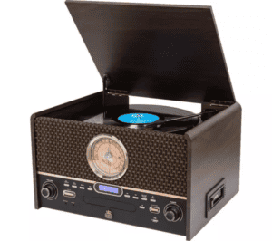 multifunctional music player that looks like an old fashioned record player. 