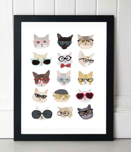 Cats in Glasses art print by Hanna Melin. home decoration.