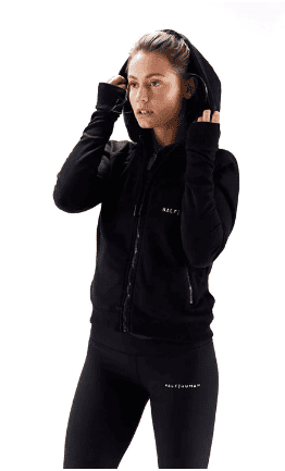 photo of model wearing black Half Human Hoodie 